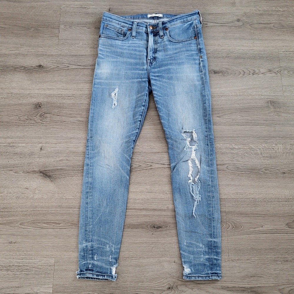 Madewell 9 High-Rise Skinny Jeans Light Wash Distressed Raw Hem Size 28 Casual